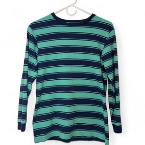 Teal and navy striped long sleeve tee